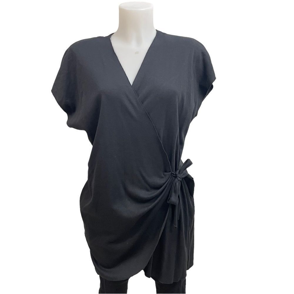 DOTTI Vintage Made in USA black shortsleeve wrap tunic‎ top size Large